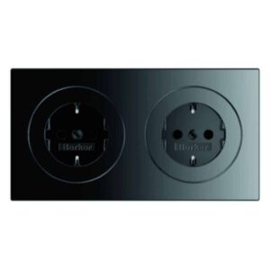 Steckdosen-Kombination SCHUKO 2fach mit Rahmen Berker R.3 schwarz, glänzend, Berker 47202045