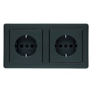 Steckdosen-Kombination SCHUKO 2fach mit Rahmen Berker Q.1/Q.3 anthrazit, samt, Berker 47206086