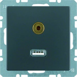 USB/3,5 mm Audio Steckdose Berker Q.1/Q.3 anthrazit, samt, Berker 3315396086