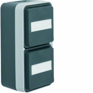Steckdose SCHUKO 2fach senkrecht mit Klappdeckel AP Berker W.1 grau/lichtgrau ma, Berker 47703535