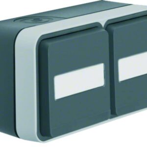Steckdose SCHUKO 2fach waagerecht mit Klappdeckel AP Berker W.1 grau/lichtgrau m, Berker 47753535