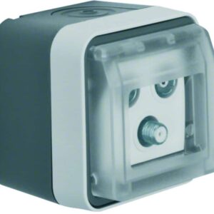 Antennen-Steckdose 3Loch mit KlappdeckelAP, Einzeldose Berker W.1 grau/lichtgrau, Berker 12033535