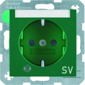 Steckdose SCHUKO mit Kontroll-LED, Beschriftungsfeld Berker S.1/B.3/B.7 grün, gl, Berker 41108913