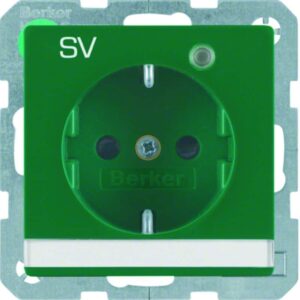 Steckdose SCHUKO mit Kontroll-LED, Beschriftungsfeld Berker Q.1/Q.3 grün, samt, Berker 41106013
