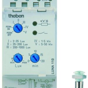 Reiheneinbau-Dämmerungsschalter 12-24 V, 2 TE, 2-50 000 Lux, m. Einbau-Lichtsensor, Theben 1104200