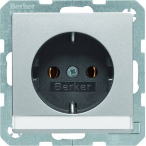 Steckdose SCHUKO mit Beschriftungsfeld Berker Q.1/Q.3 alu, samt, Berker 47506084