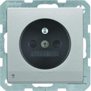 Q.x SD mit Schutzkontaktstift & LED-Orientierungslicht, alu samt, Berker 6765106084
