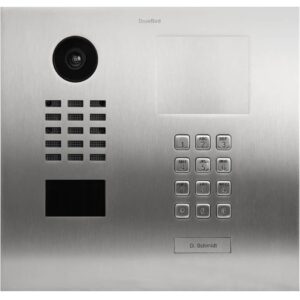 DoorBird IP Video Türstation D2101KH für Einfamilienhäuser, Edelstahl, gebürstet, PVD Beschichtung mit Titan-Optik, 1 Ruftaste inkl. Edelstahlplättchen mit Glockensymbol, gravierbare Edelstahlblende, Keypad Modul (Gehäuse für Aufputz-/ Unterputzmontage separat erhältlich), DoorBird 423869967