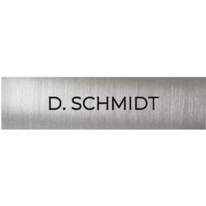 Namensschild für eine Ruftaste einer DoorBird D21x Video Türstation, Edelstahl, pulverbeschichtet, seidenmatt, RAL 7033, individuelle Gravur, selbstklebend, DoorBird 423865143
