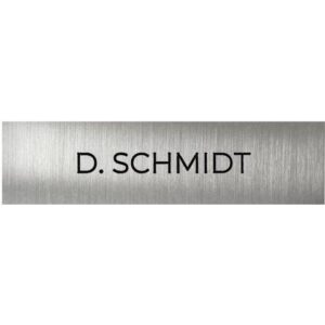 Namensschild für eine Ruftaste einer DoorBird D21x Video Türstation, Edelstahl, pulverbeschichtet, seidenmatt, RAL 9002, individuelle Gravur, selbstklebend, DoorBird 423865228