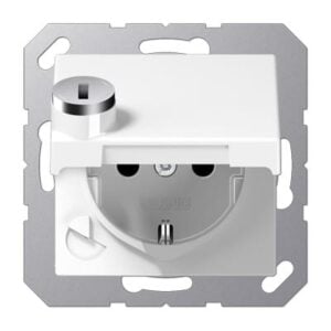SCHUKO-Steckdose, 16 A 250 V ~, Klappdeckel, Sicherheitsschloss, bruchsicher JUNG A1520BFKLSLWW