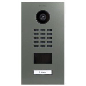 Frontblende für DoorBird D2101V, Edelstahl, pulverbeschichtet, seidenmatt, RAL 7033, DoorBird 423861909