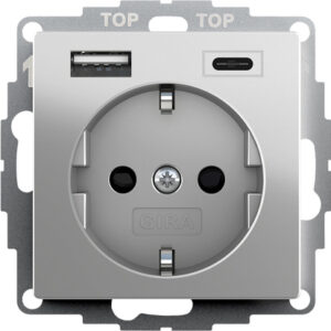 SCHUKO SP USB-Spannungsvers. 2f Typ A/C System 55 Edelstahl(lack.) Gira 2459600