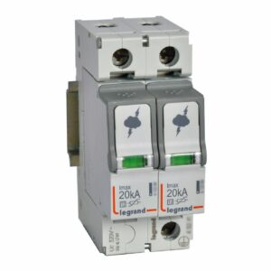 Überspannungsableiter Typ 2, 2+0 Schaltung, 230/400 VAC, Imax 20 kA, (Uc)320 VAC Legrand 412221
