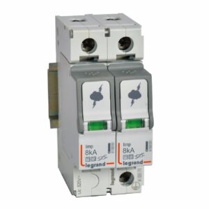 Kombiableiter Typ 1+2, 2+0 Schaltung, 230/400 VAC, Iimp 8 kA, (Uc)320 VAC Legrand 412251