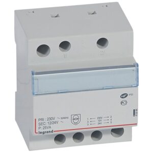 Sicherheitstransformator, Prim. 230V/50 Hz, Sek.12V AC oder 24V AC, 25VA, 5TE Legrand 413096