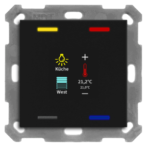 KNX Taster Smart 55 4-fach mit Farbdisplay und T-/F-Sensor, Schwarz matt MDT BE-TAS55T406.01