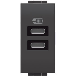 LivingLight USB-Ladesteckdose 1-modulig mit 2x USB-C in der Farbe anthrazit Bticino L4191CC