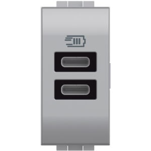 LivingLight USB-Ladesteckdose 1-modulig mit 2x USB-C in der Farbe Tech Bticino NT4191CC