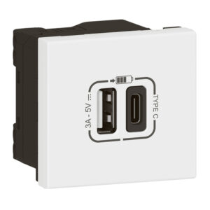 Mosaic USB Typ-A+C LINK Ladesteckdose 2-modulig, Ladestrom 3 A Farbe: Ultraweiß Legrand 077570L