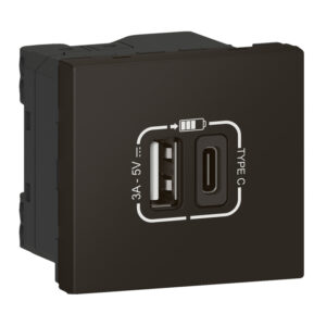 Mosaic 2-fach USB-Ladesteckdosen 1xTyp C und 1xTyp A, 2 modulig, Farbe: Schwarz Legrand 079193L