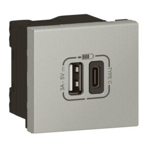 Mosaic USB Typ-A+C LINK Ladesteckdose 2-modulig, Ladestrom 3 A Farbe: Aluminium Legrand 079293L