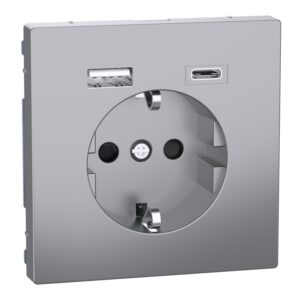 Schuko Steckdose mit USB Ladegerät, Edelstahl, System Design, Merten MEG2367-6036
