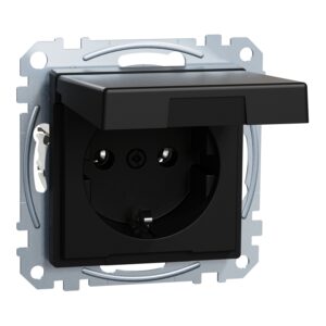 SCHUKO-Steckdose mit Klappdeckel, Steckklemmen,schwarz matt, System M, Merten MEG2311-0403