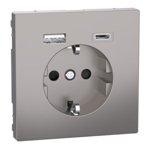Schuko Steckdose mit USB Ladegerät, Nickelmetallic, System Design, Merten MEG2367-6050