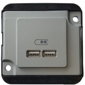 USB charger, Merten Anti-vandalism, Double insert, 2.1 A, matt silver, Merten MEG4366-7060