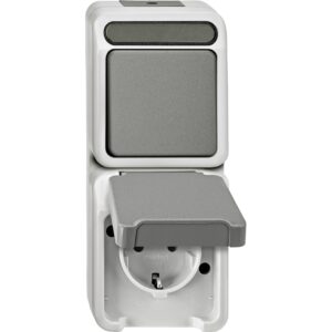 Kombi. SCHUKO-Steckdose m. BRS/ Taster, Schließer 1-pol., lichtgrau, AQUASTAR, Merten MEG3497-8029