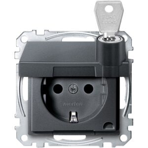SCHUKO-Steckd. m. Klappd., abschl. m. versch. Schl., BRS, StK, anthrazit, Sys. M, Merten MEG2315-0414