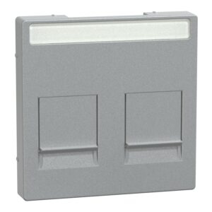 Zentralpl. f. Modular Jack 2f. m.Schriftf. u. Staubschutzsch., aluminium, Sys. M, Merten MEG4564-0460
