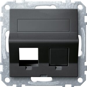 Schrägauslass 2fach m. Tragring u. Schriftf. f. Modular Jack, anthrazit, Sys. M, Merten MEG4568-0414