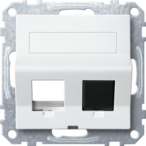 Schrägauslass 2fach m. Tragring u. Schriftf. f. Modular Jack, polarweiß, Sys. M, Merten MEG4568-0419