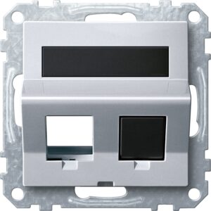 Schrägauslass 2fach m. Tragring u. Schriftf. f. Modular Jack, aluminium, Sys. M, Merten MEG4568-0460