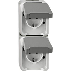 SCHUKO-Doppel-Steckdose, senkrecht angeordnet mit BRS, lichtgrau, AQUASTAR, Merten MEG2328-8029