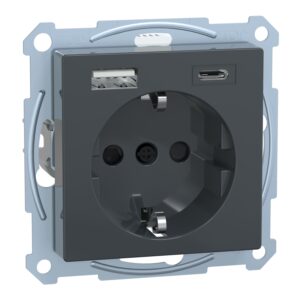 Schuko Steckdose mit USB Ladegerät Anthrazit System M, Merten MEG2367-0414