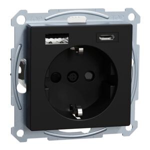 Schuko Steckdose mit USB Ladegerät, schwarz matt, System M, Merten MEG2367-0403