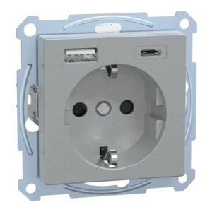 Schuko Steckdose mit USB Ladegerät Aluminium System M, Merten MEG2367-0460