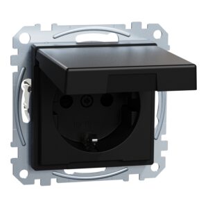 SCHUKO-Steckdose mit Klappdeckel, Berührungsschutz, Steckklemmen, schwarz matt, System M, Merten MEG2310-0403