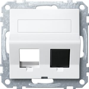 Schrägauslass 2f. m. Tragring u. Schriftf. f. Modular Jack, polarws.glänz.,Sys.M, Merten MEG4568-0319