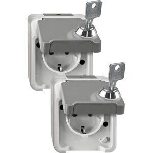 SCHUKO-Steckd. m. BRS, abschl. m. 2 gleichen Schl./2er-Set, lichtgrau, AQUASTAR, Merten MEG2418-8029