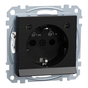 SCHUKO-Steckdose mit Lichtauslass, LED-Beleuchtungs-Modul, Berührungsschutz, Steckklemmen, schwarz matt, System M, Merten MEG2304-0403