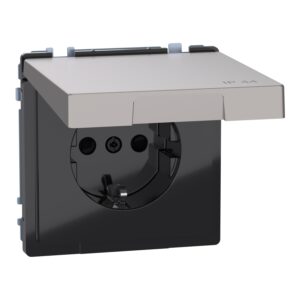 SCHUKO-Steckdose mit Klappd., IP44, BRS, Steckkl., Nickelmetallic, System Design, Merten MEG2314-6050