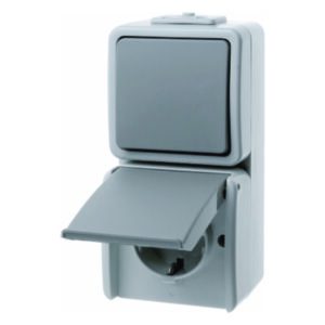 Kombination Wippschalter/Steckdose SCHUKO mit Klappdeckel Aquatec IP44 lichtgrau, Berker 478005