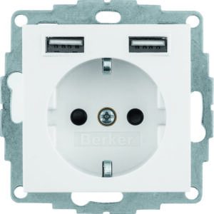 Steckdose SCHUKO/USB, S.1/B.x, pw mt., Berker 48031909