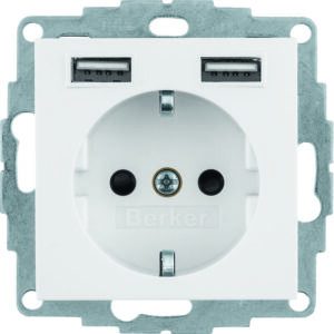 Steckdose SCHUKO/USB, Q.x, polarw. samt, Berker 48036089