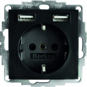 Steckdose SCHUKO/USB, B.x, anthrazit matt, Berker 48031606