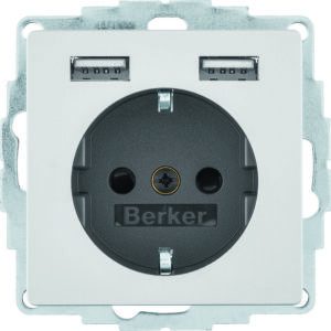 Steckdose SCHUKO/USB, Q.x, alu samt, Berker 48036084